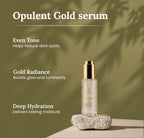 Opulent Gold serum bottle with text on a green background