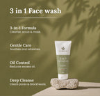 Lumeva 3-in-1 face wash tube on a rock with green leafy background